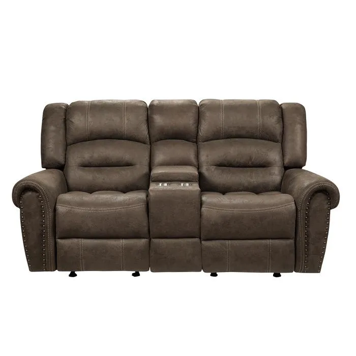 9467BR-2 - Double Glider Reclining Love Seat with Center Console