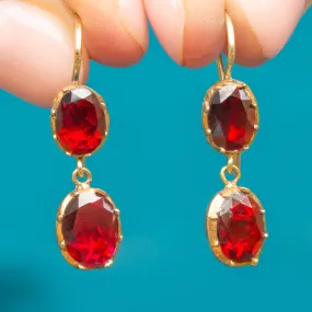 9ct Gold Georgian Flat-Cut Garnet Drop Earrings, 15ct Hooks