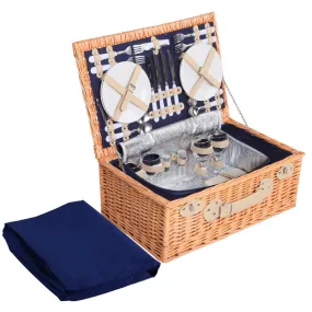 Alfresco 4 Person Picnic Basket Wicker Set Baskets Outdoor Insulated Blanket Navy