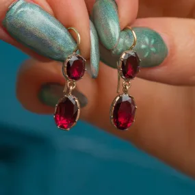 Antique 9ct Gold Flat-Cut Garnet Drop Earrings