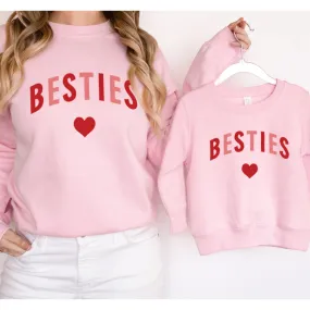 Besties Love Hearts Mum & Kid Matching Pink Sweatshirts