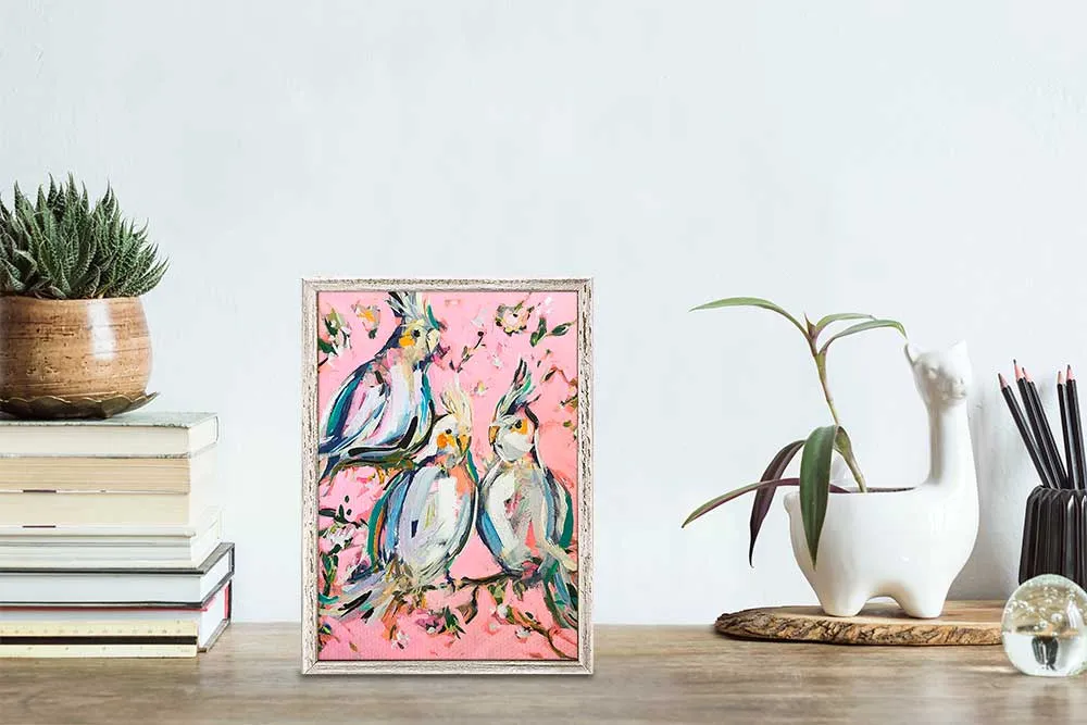 Birds On Pink Mini Framed Canvas