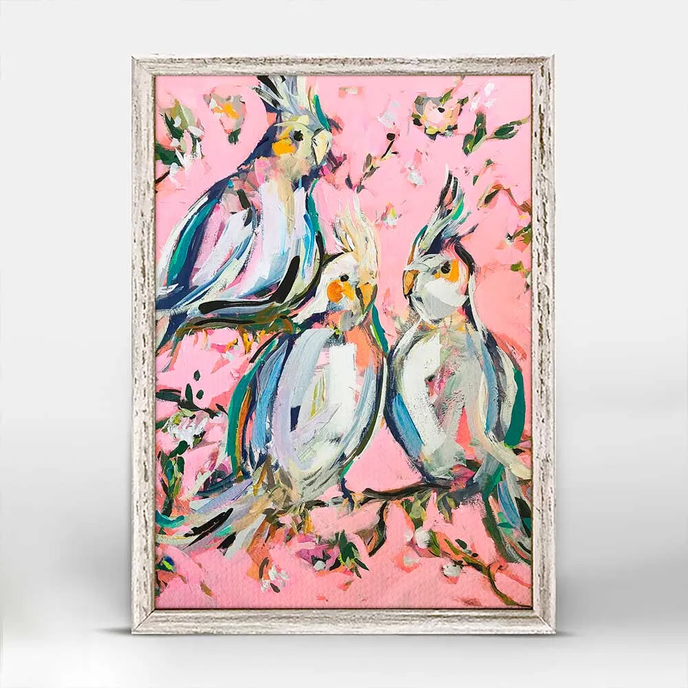 Birds On Pink Mini Framed Canvas