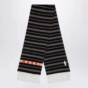 Black Striped Alpaca Blend Scarf With Logo