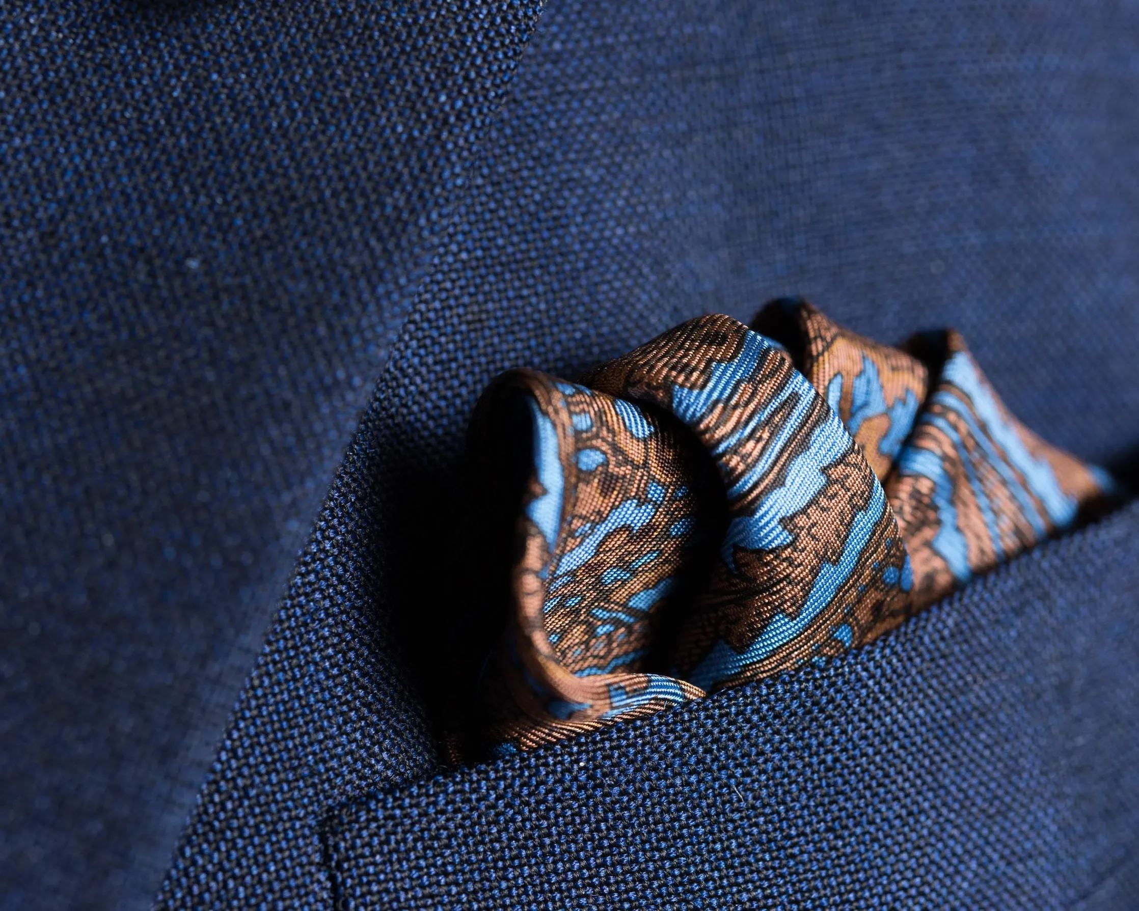 Brown & Blue Paisley Silk Pocket Square