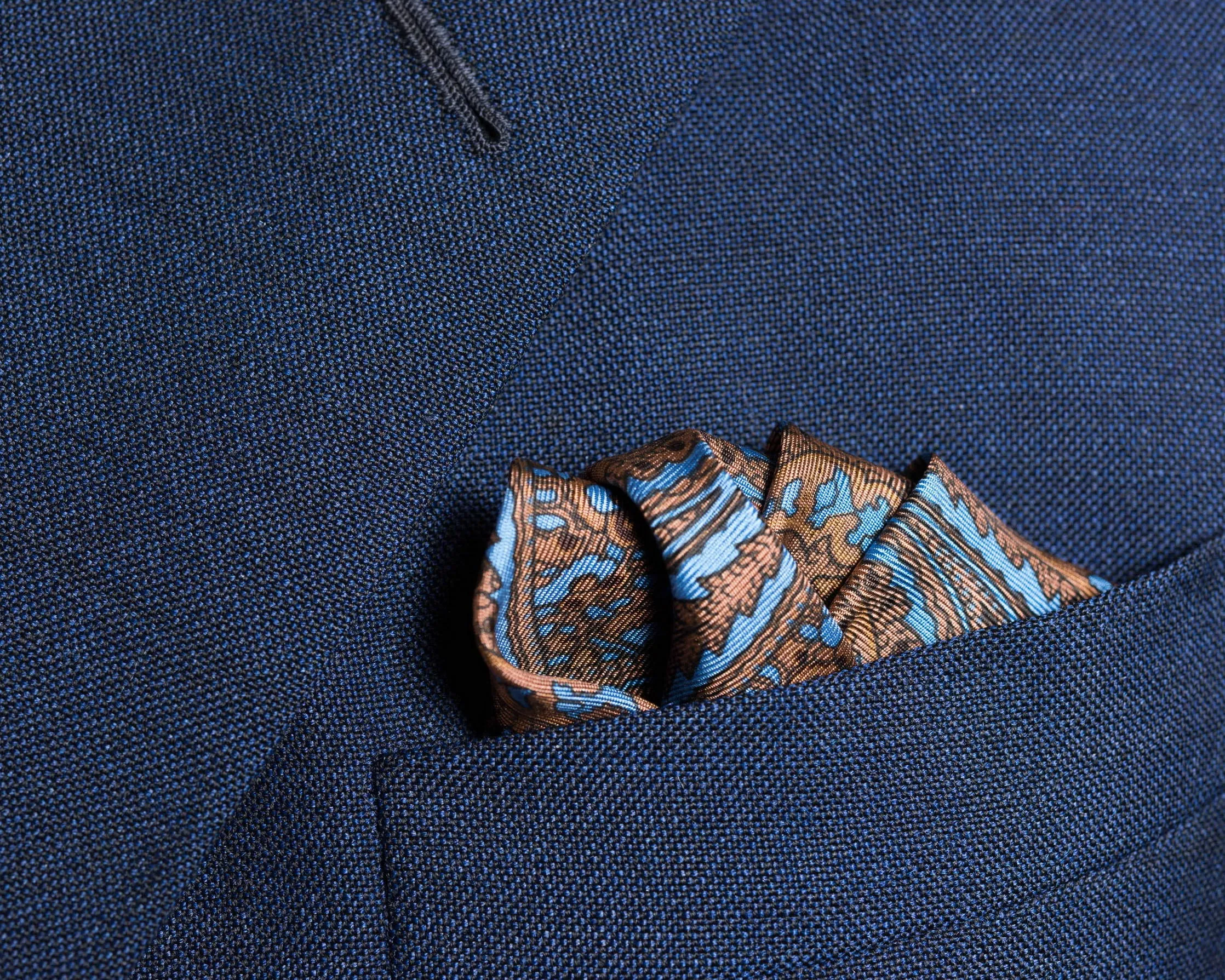 Brown & Blue Paisley Silk Pocket Square