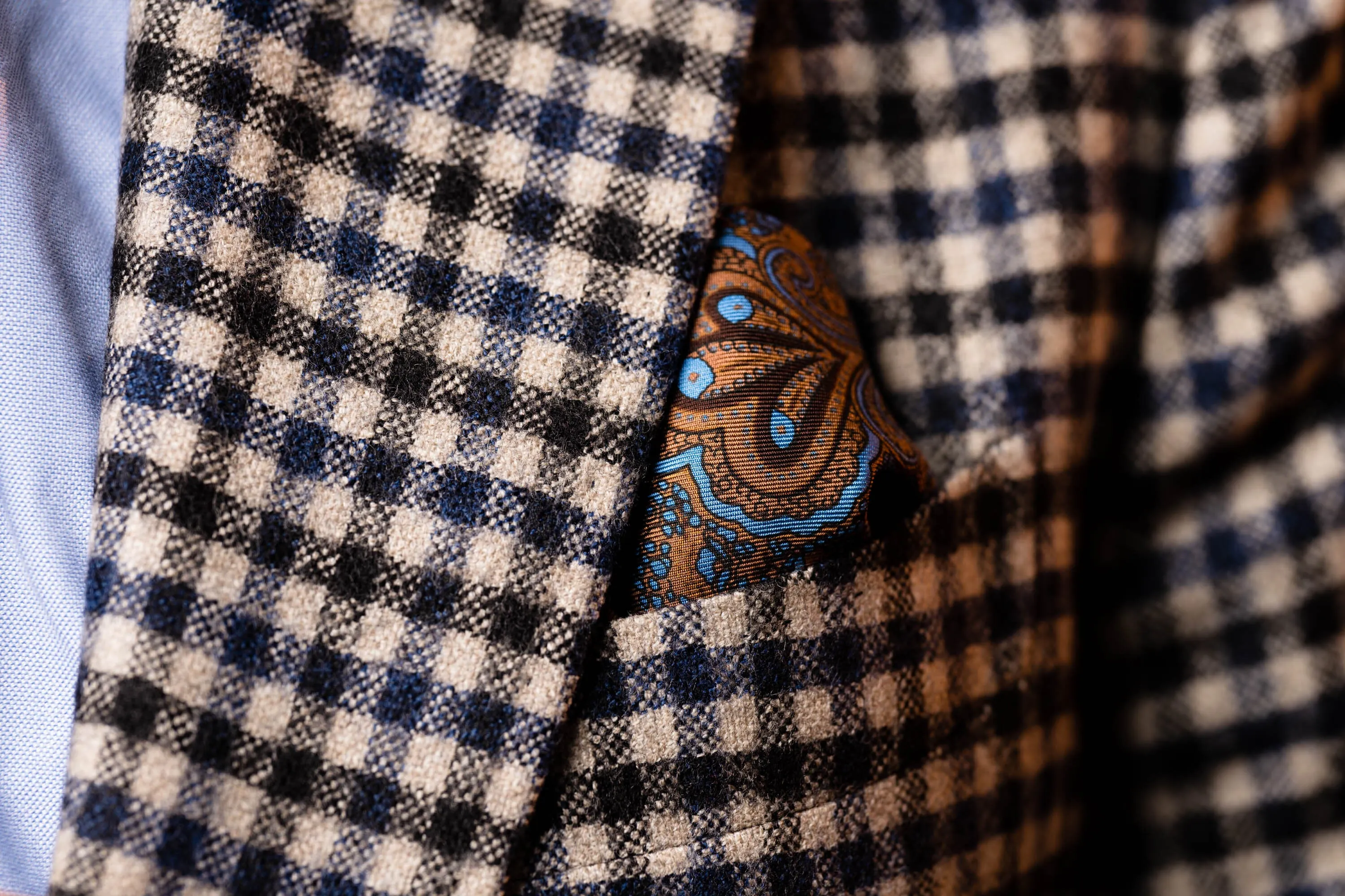 Brown & Blue Paisley Silk Pocket Square