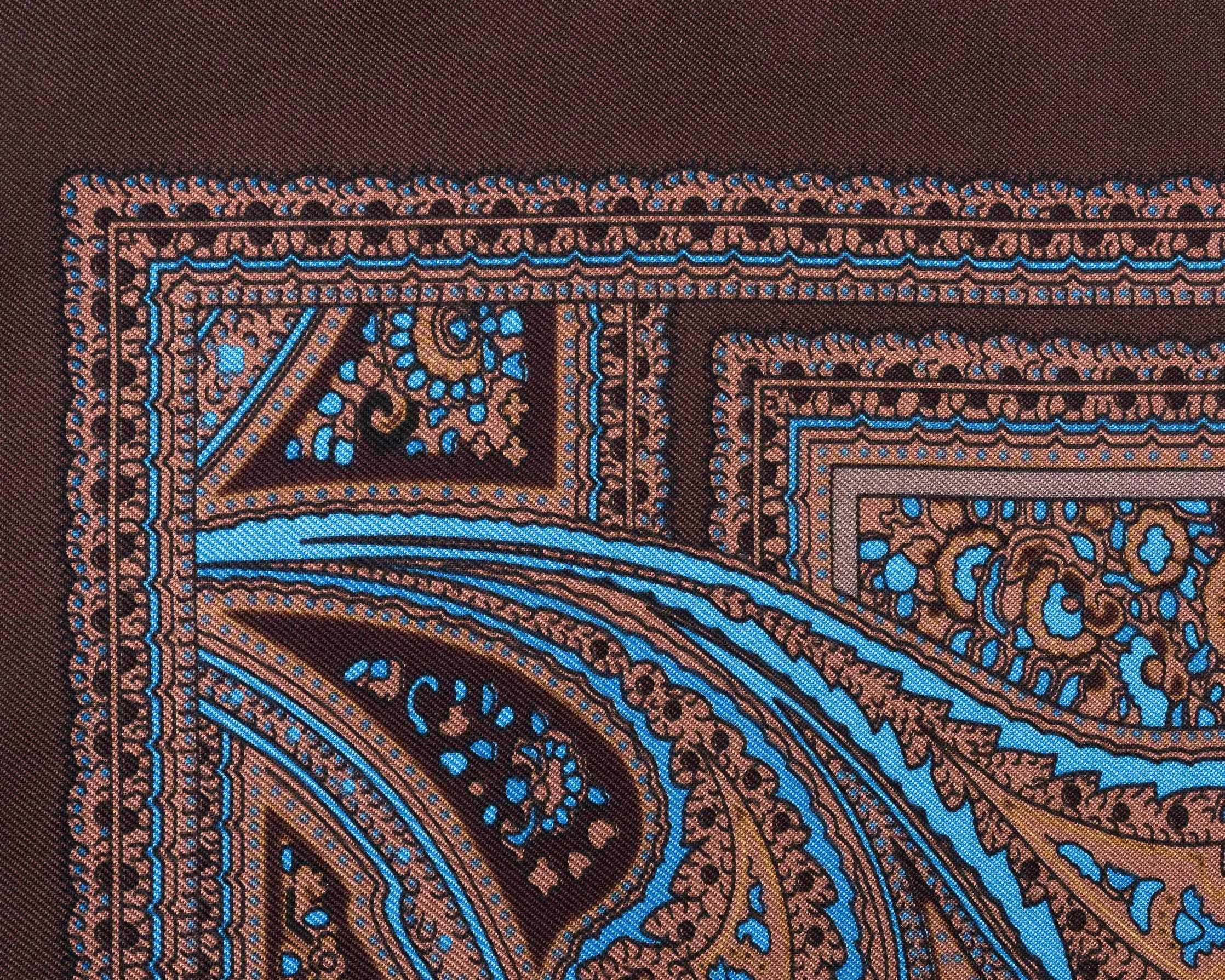 Brown & Blue Paisley Silk Pocket Square