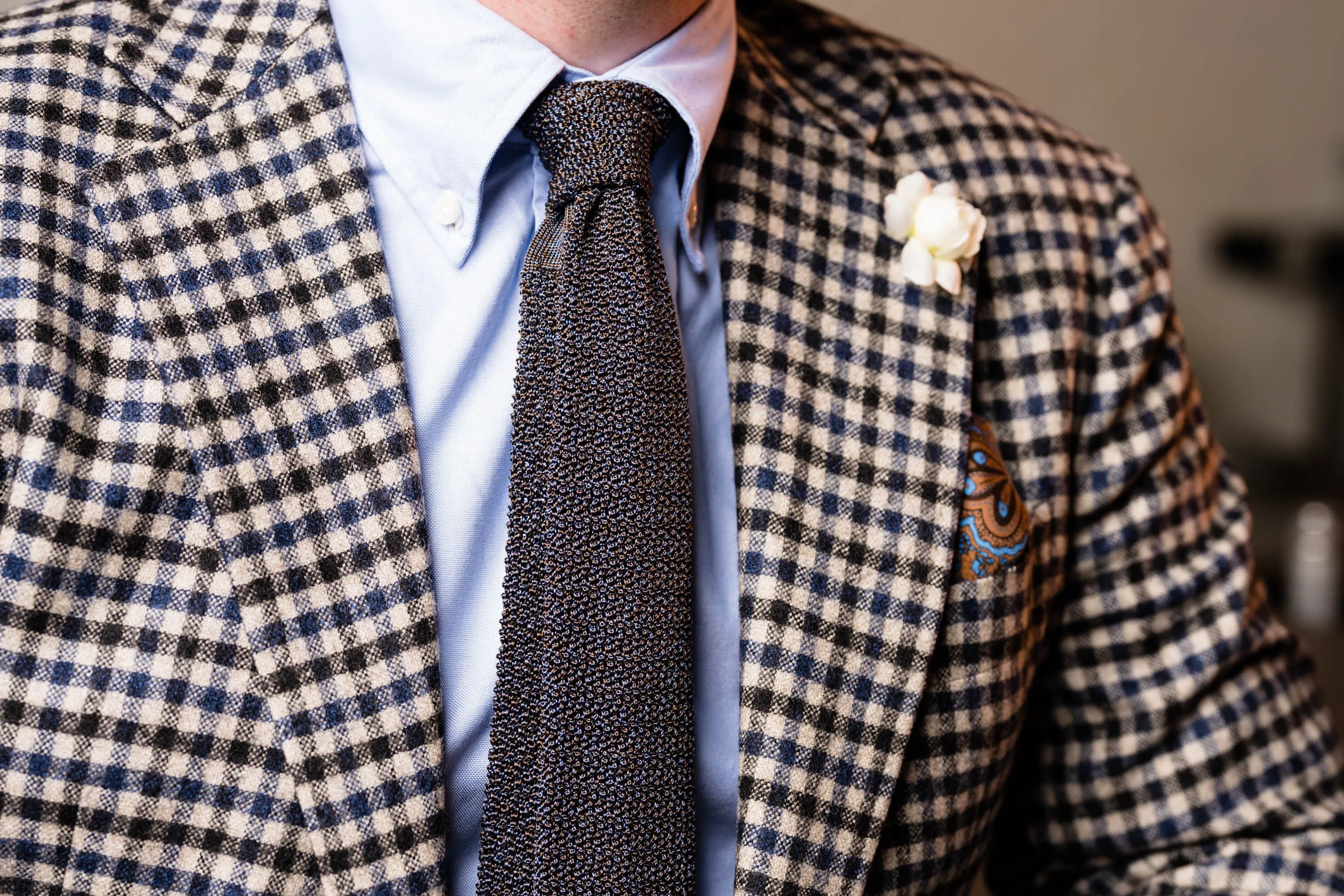 Brown & Blue Paisley Silk Pocket Square