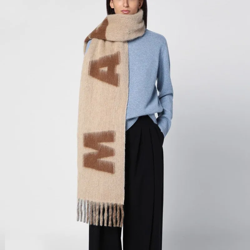 Brown Wool Blend Scarf With Maxi Logo