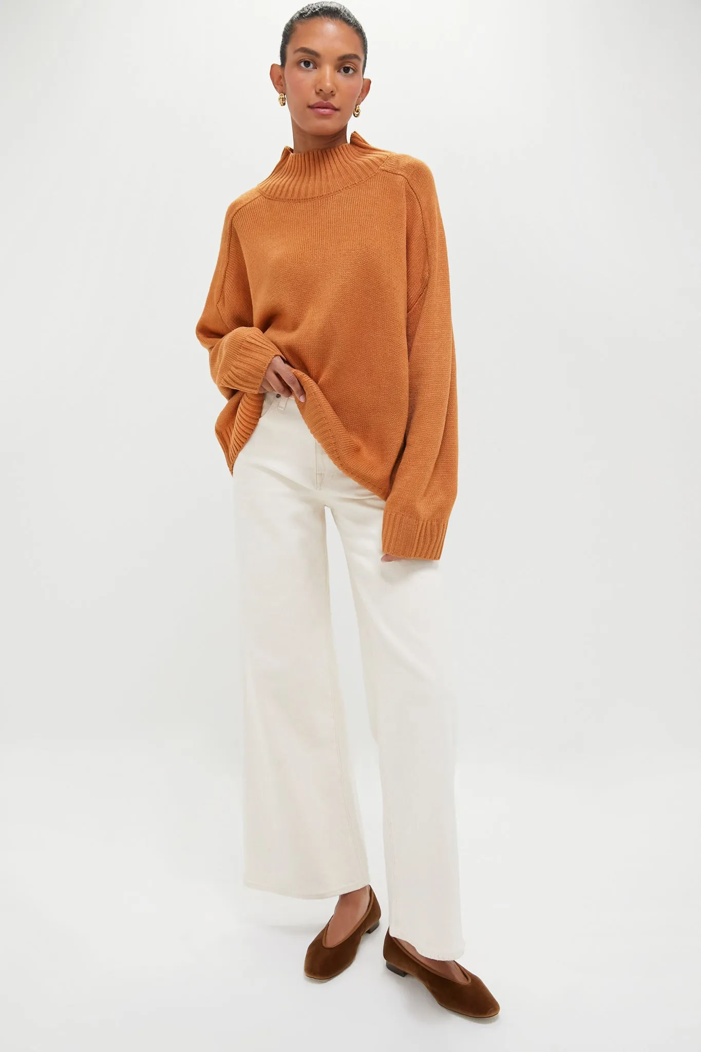 Camel Oversized Funnel Neck Sweater