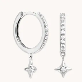 Crystal Star Hoops in Silver