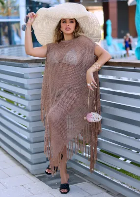 Divan Long Poncho Fringe Cover Up Midi Dress