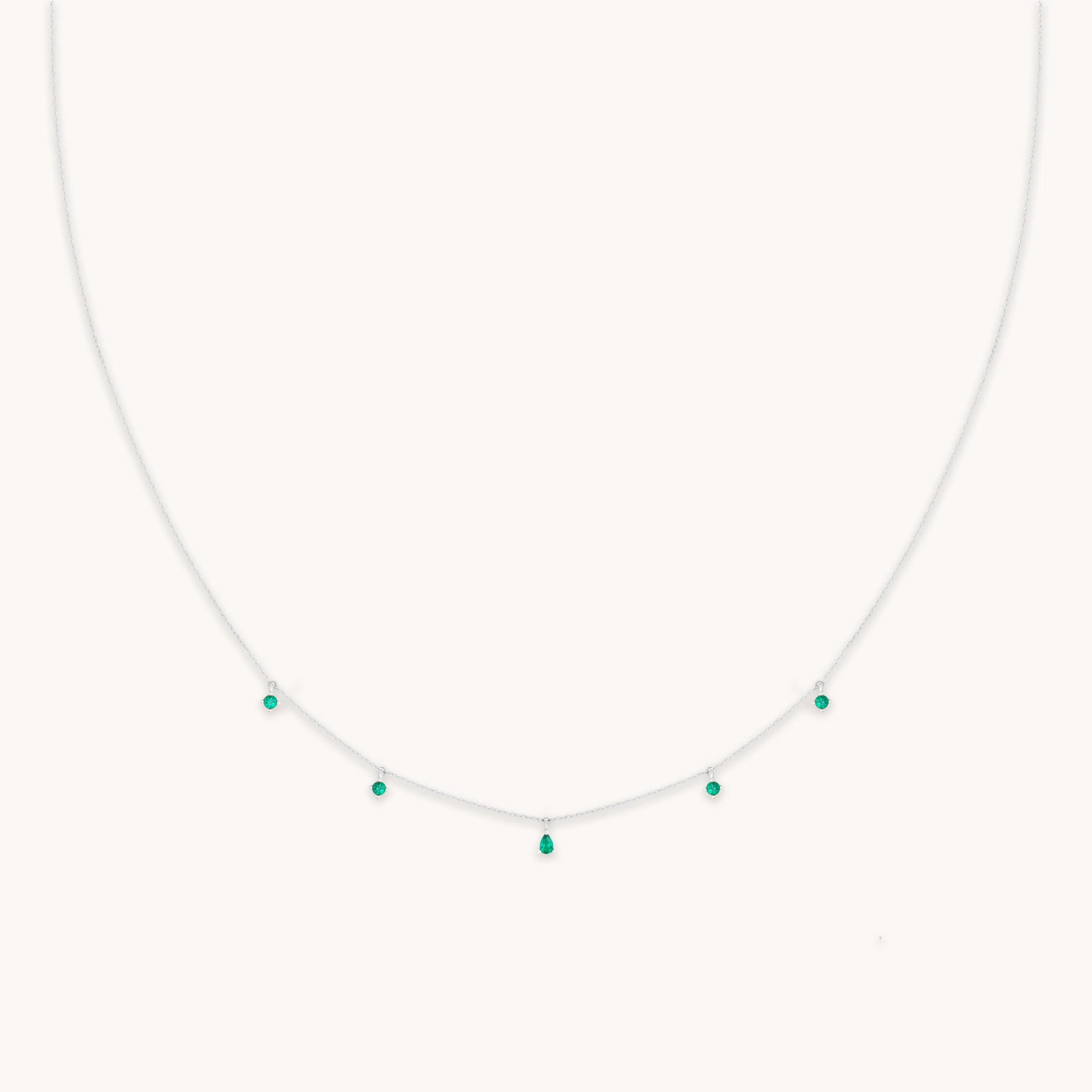 Emerald Charm Necklace in Solid White Gold