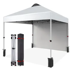 GARVEE 10x10 Commercial Pop Up Canopy,Outdoor Pop Up Canopy with 1 Sidewall, Portable Canopy,4 Stakes, 4 Ropes, 4 Weight Bags, Wheel Bag for Outdoors-Whiye