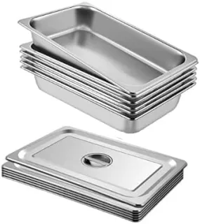 GARVEE 6 Pack Stainless Steel Food Pan 2.5 with Lid Table/Hotel Pan for Food Warmer in Gatherings Camping and Restaurants