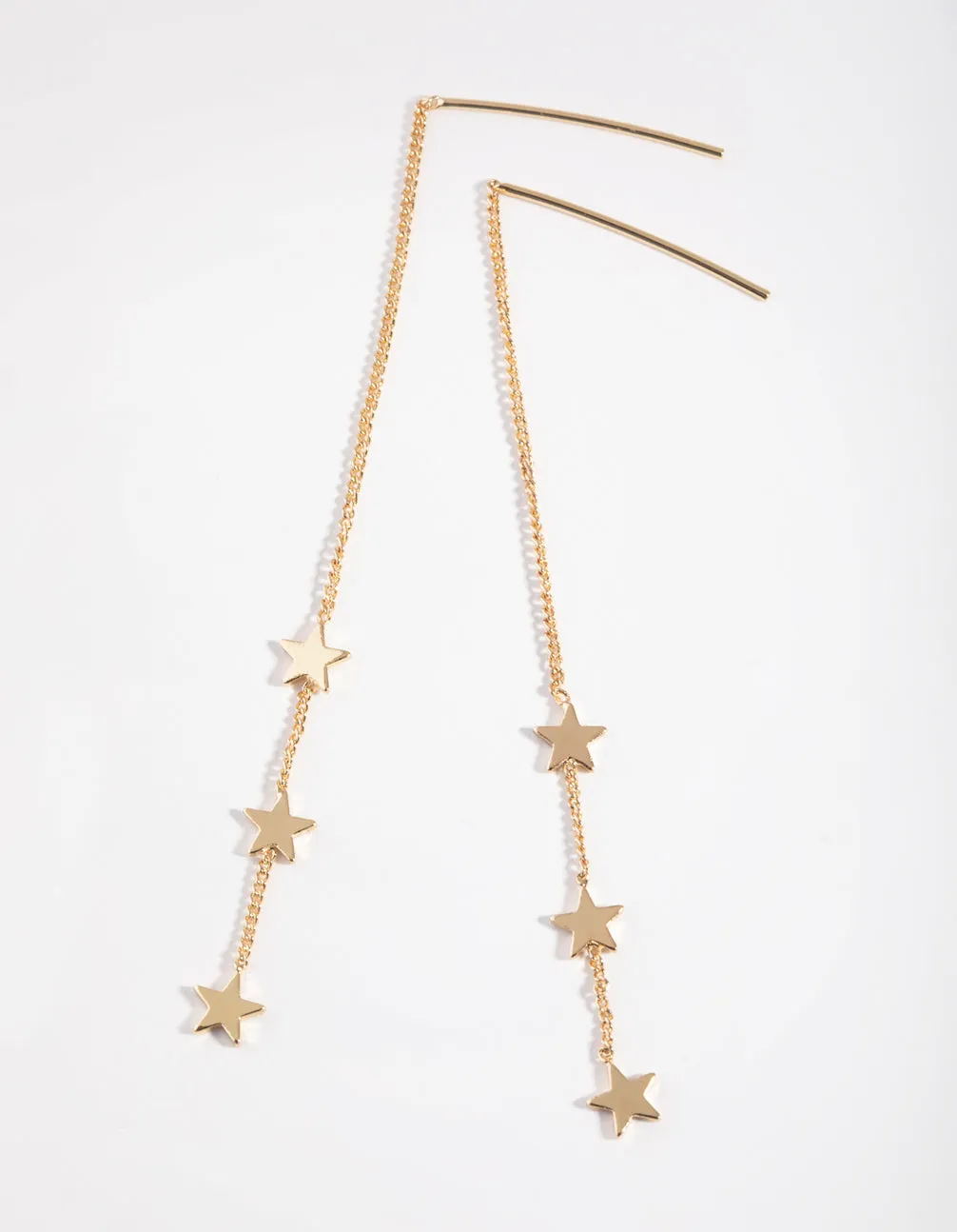 Gold Plated Three Stars Thread Through Earrings