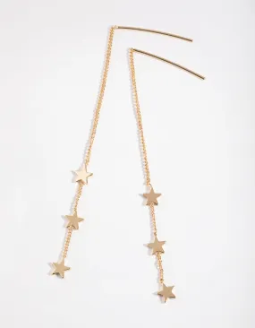 Gold Plated Three Stars Thread Through Earrings