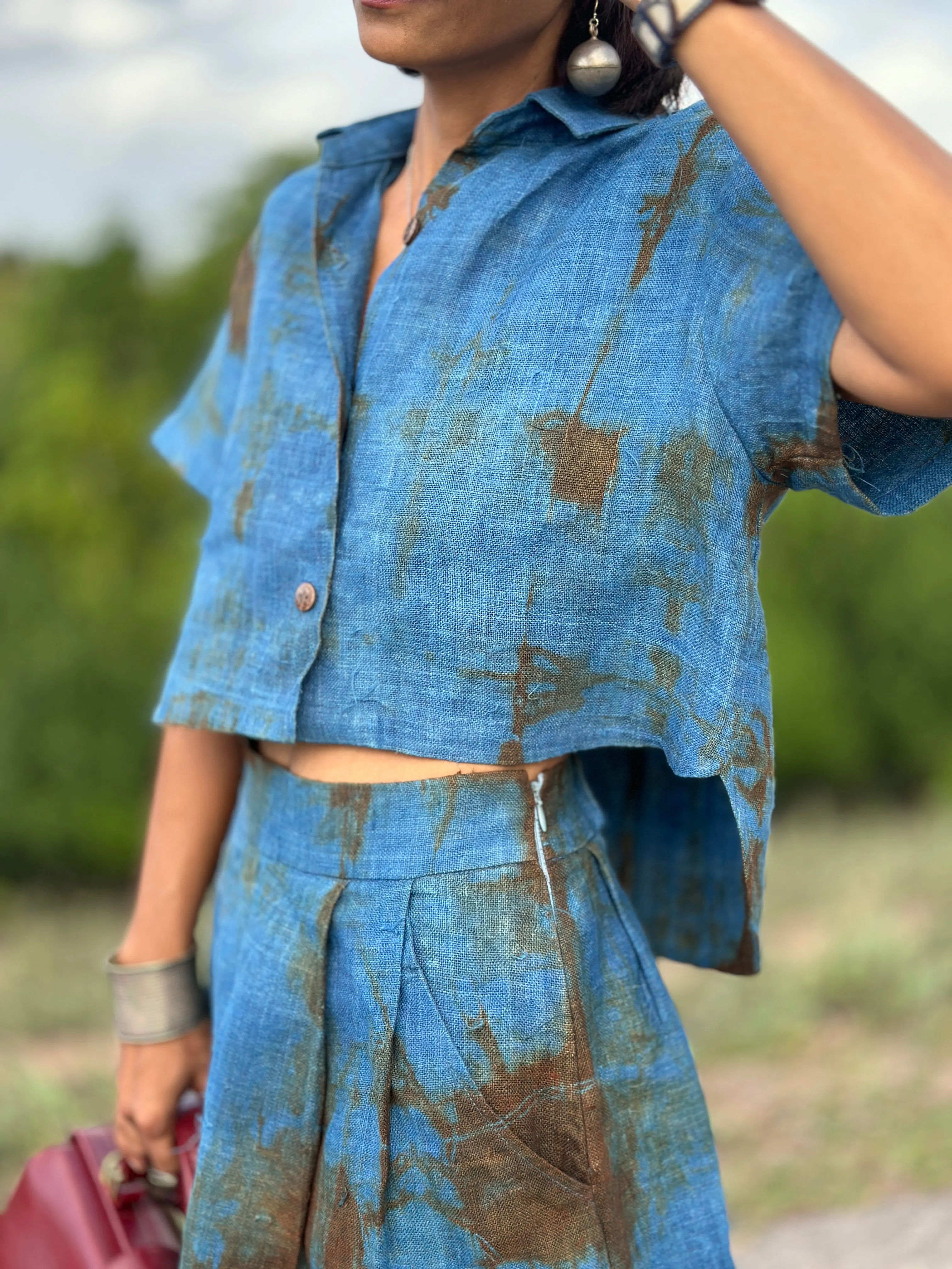 Matching indigo skirt and blouse top