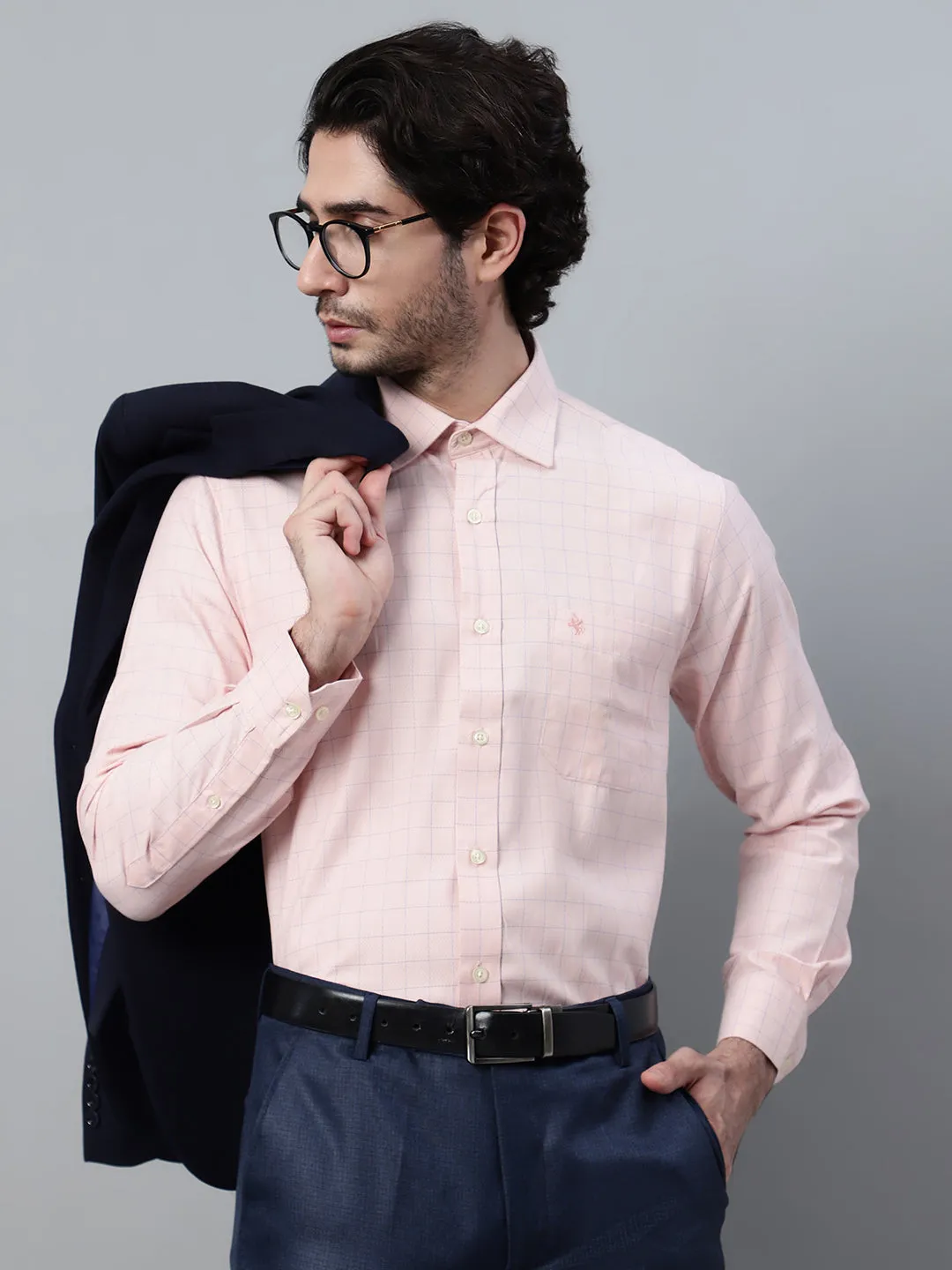 Men's Light Pink Formal Medium Checks Full Sleeve Shirt