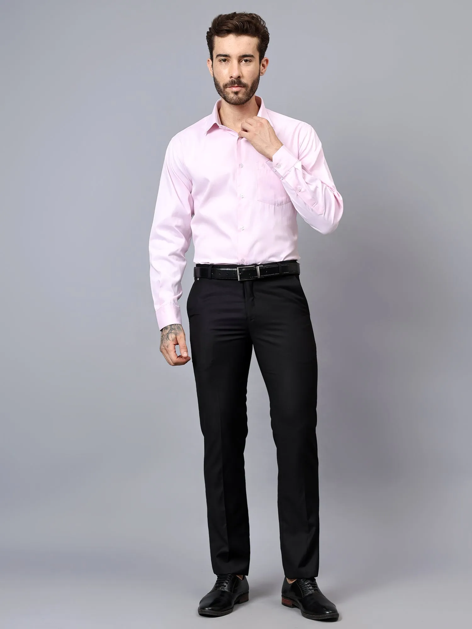 Men's Pink Self Design Full Sleeve Formal Shirt