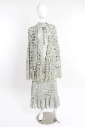 Metallic Silver Crochet Net Dress & Poncho