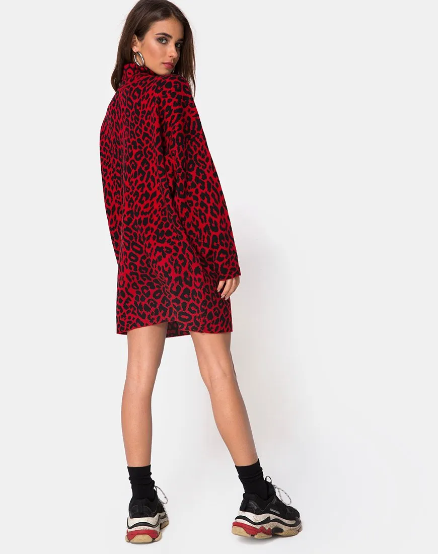 Neivie Jumper Dress in Animal Knit Red