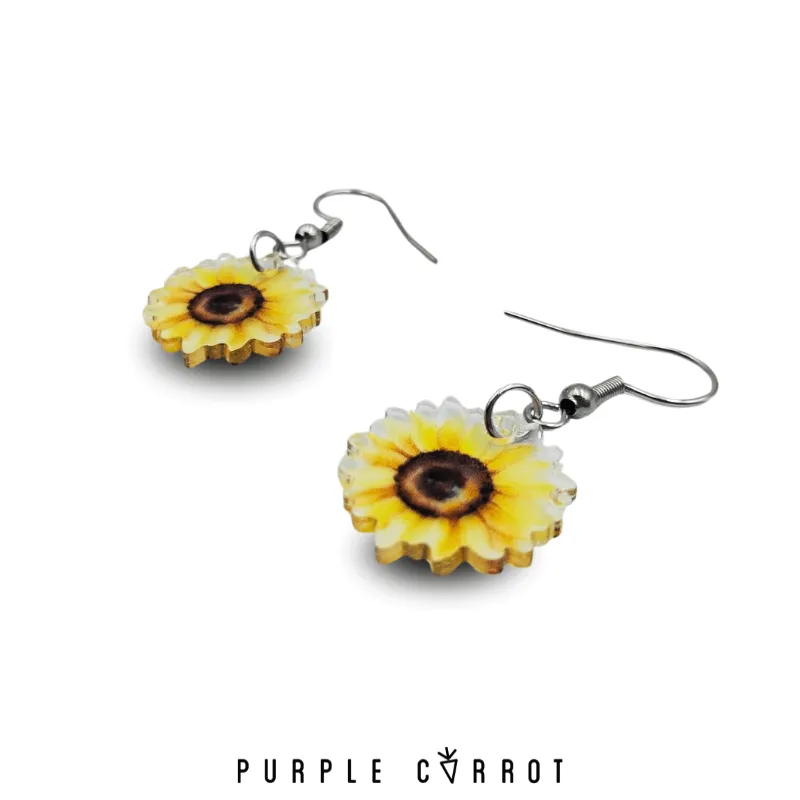 Perspex Sunflower with a clear background Earrings