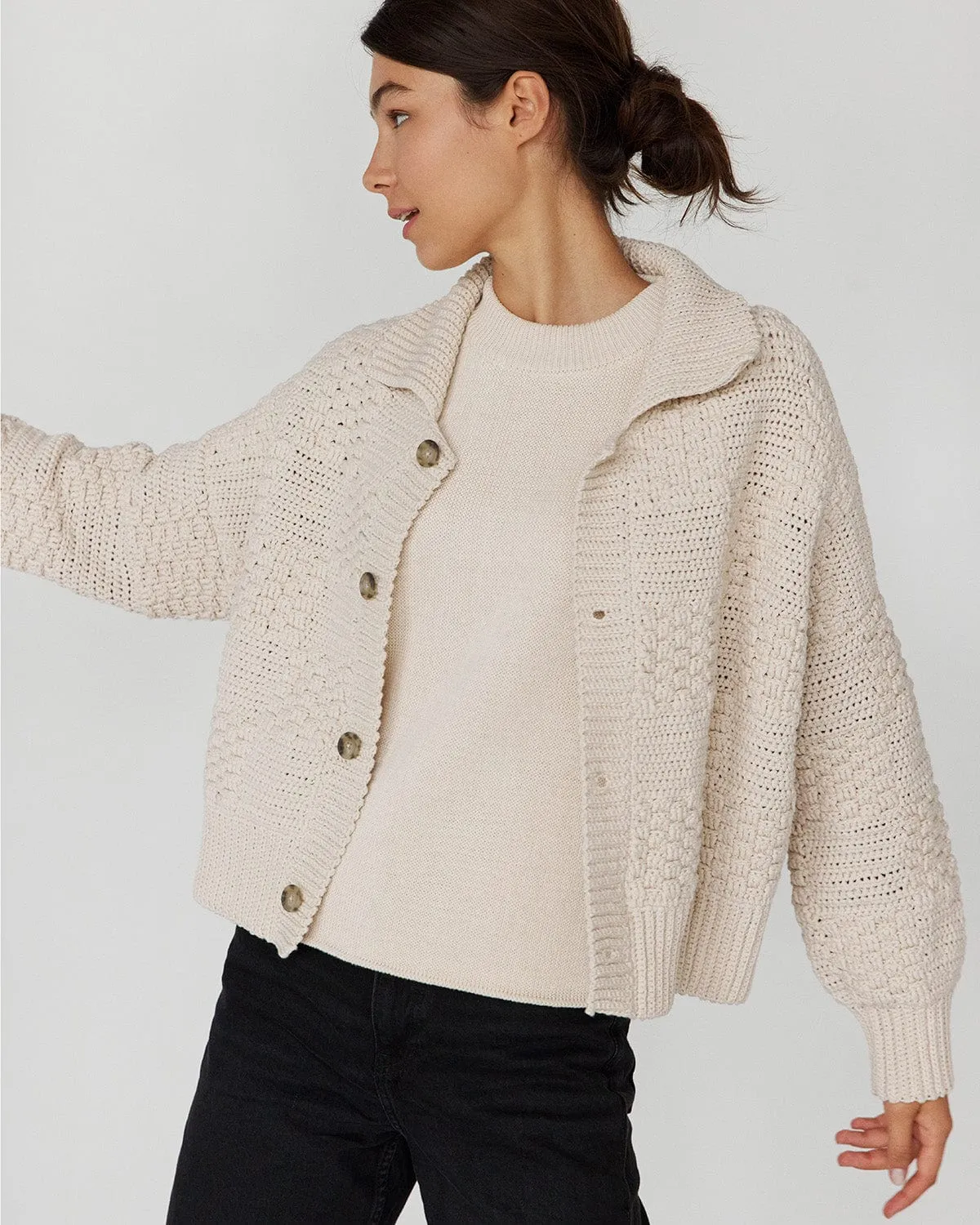 Prietema: Oat Milk Crochet Cotton Jacket