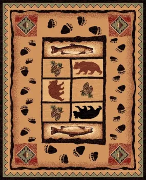 "Bear, Fish & Pinecone"  Area Rug - 4 x 5