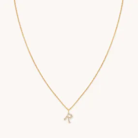 R Initial Pavé Pendant Necklace in Gold