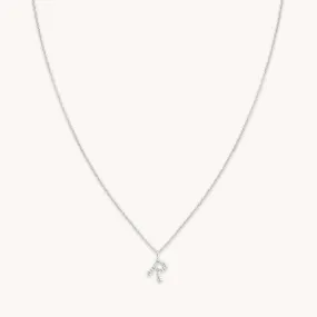 R Initial Pavé Pendant Necklace in Silver