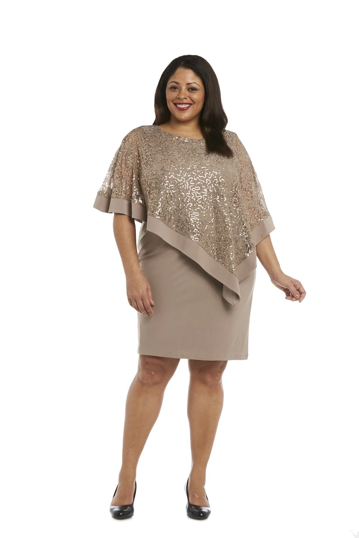 R&M Richards Women's Plus Size Sequin Lace Poncho Party Dress