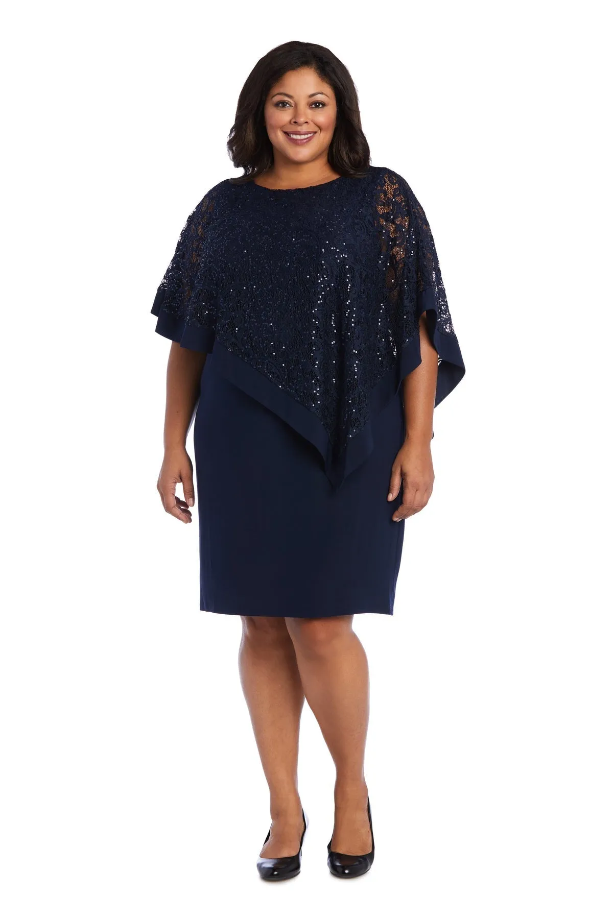 R&M Richards Women's Plus Size Sequin Lace Poncho Party Dress