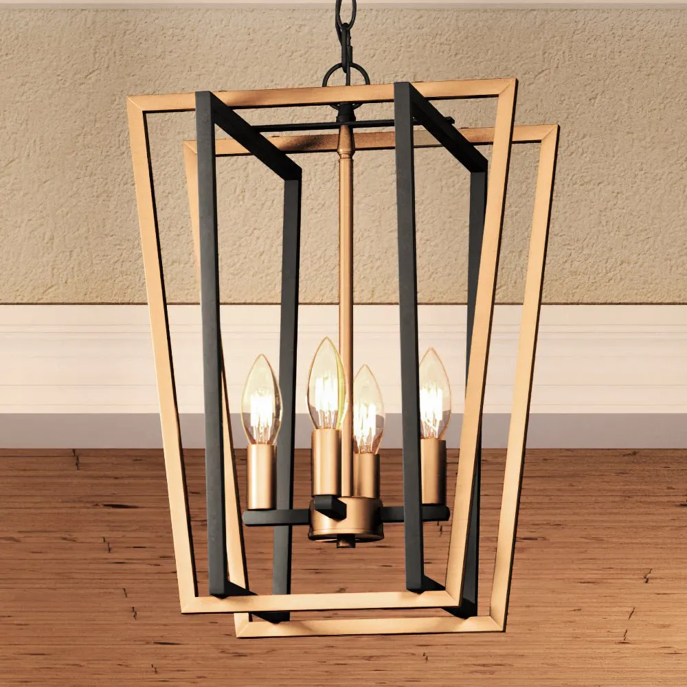 UEX2182 Luxe Industrial Chandelier 20''H x 14''W, Matte Black & Satin Brass Finish, Clayton Collection