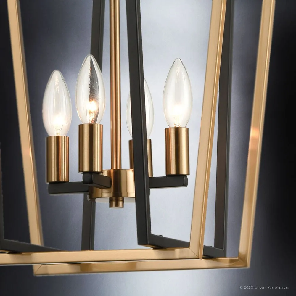 UEX2182 Luxe Industrial Chandelier 20''H x 14''W, Matte Black & Satin Brass Finish, Clayton Collection