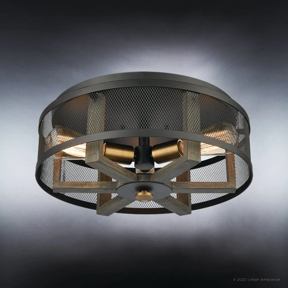 UEX2383 Luxe Industrial Ceiling Light 7''H x 17''W, Matte Black and Vintage Brass Finish, Freeport Collection